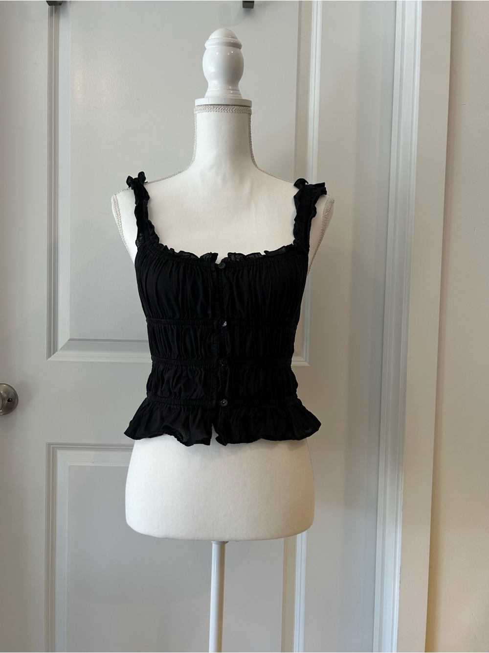 Cotton On Black Ruffled Smocked Button-Front Camisole